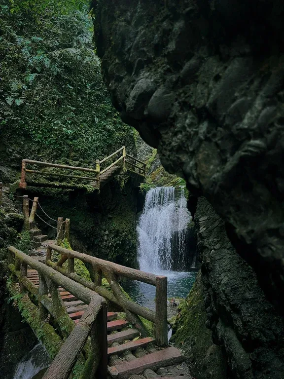 Mossy Daoist temple pavilion on Mount Qingcheng